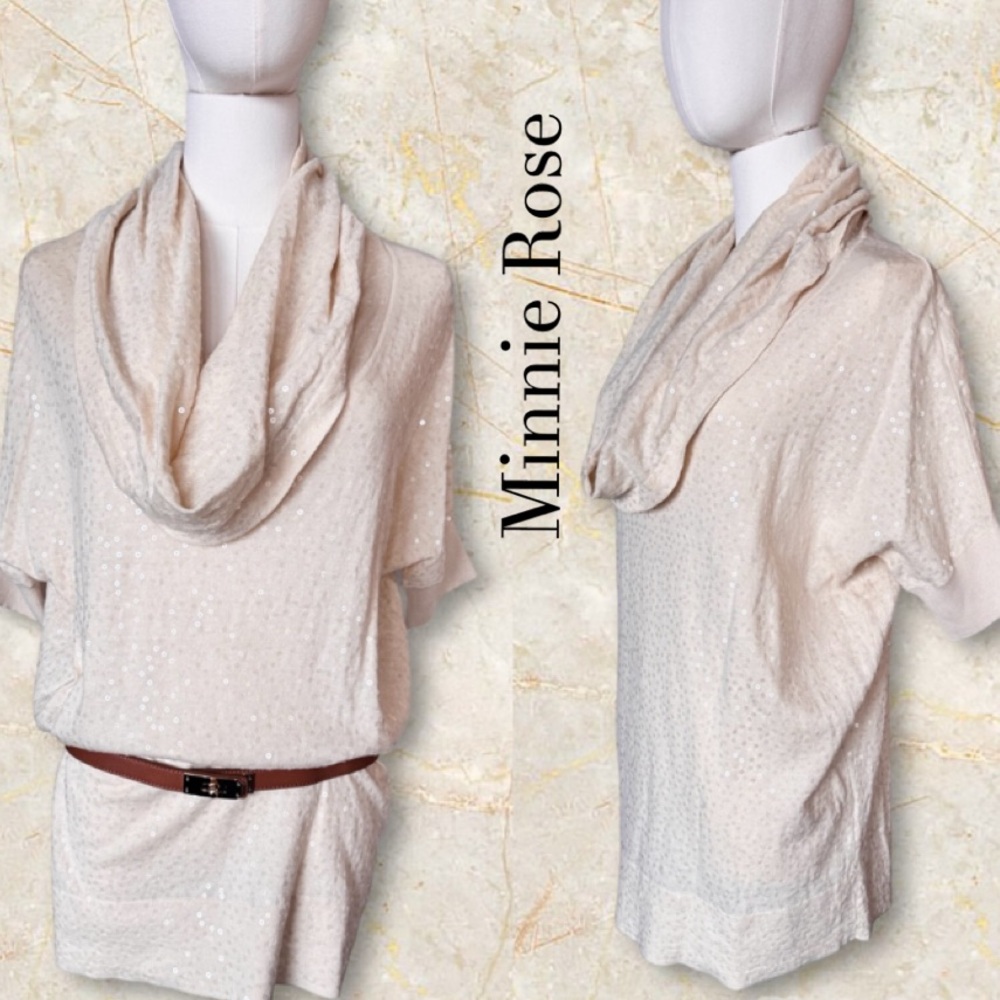 Minnie Rose Cream Sequin Short Sleeve Tunic Size XS/S